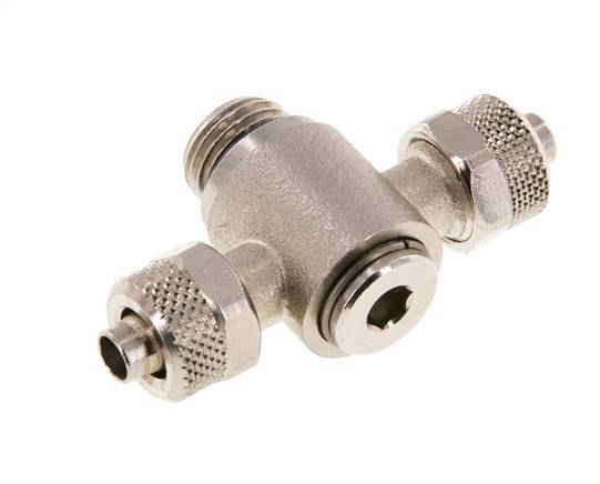 Conector Latón Niquelado en T 8x6 & G1/4'' Rosca Macho Hexagonal Interior Giratoria