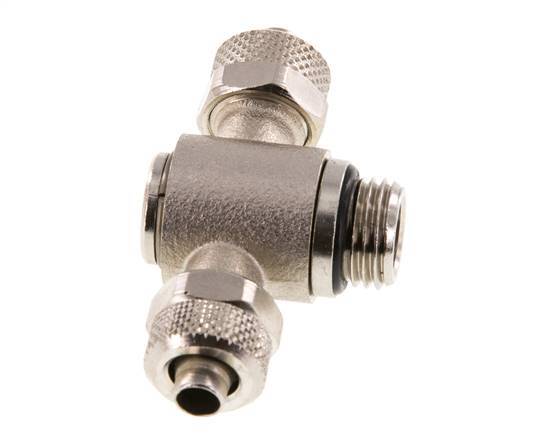 Conector Latón Niquelado en T 8x6 & G1/4'' Rosca Macho Hexagonal Interior Giratoria