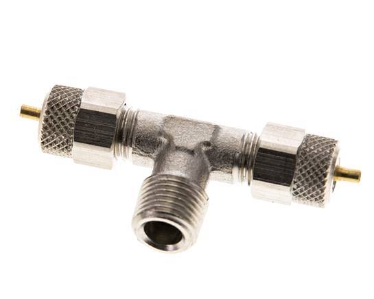 4x2 & R1/8'' Nickel plated Brass Tee Push-on Fitting with Male Threads [2 Pieces]