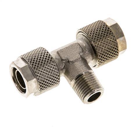 10x8 & R1/8'' Nickel plated Brass Tee Push-on Fitting with Male Threads [2 Pieces]