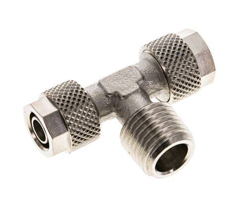 Conector Latón Niquelado en T de 8x6 & R1/4'' Rosca Macho [2 piezas]