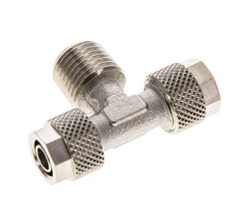 Conector Latón Niquelado en T de 8x6 & R1/4'' Rosca Macho [2 piezas]