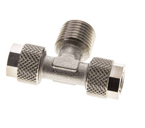 Conector Latón Niquelado en T de 8x6 & R1/4'' Rosca Macho [2 piezas]