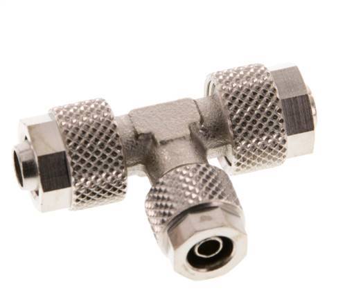 Conector Latón Niquelado en T 8x6 & 6x4 de Rosca [2 piezas]