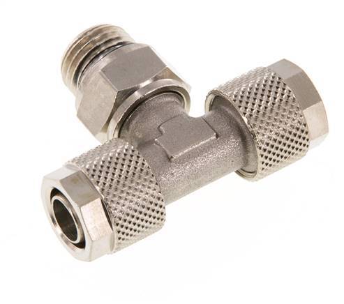 Conector Latón Niquelado en T 10x8 & G1/4'' Rosca Macho Giratoria