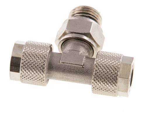 Conector Latón Niquelado en T 10x8 & G1/4'' Rosca Macho Giratoria