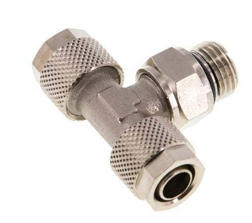 Conector Latón Niquelado en T 10x8 & G1/4'' Rosca Macho Giratoria