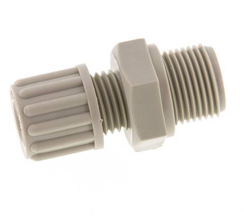Racor de compresión recto de PVDF de 6x4 mm y G1/4'' con rosca macho 10 bar