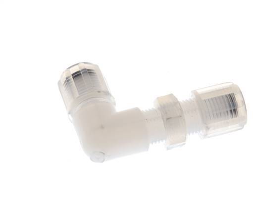 Racor de compresión codo 6x4mm y PFA con rosca hembra Pasamuros 10 bar