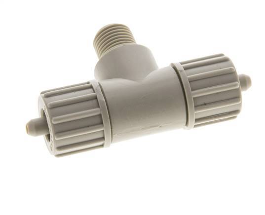 10x4mm & G1/4'' PP T-Shape Tee Compression Fitting with Male Threads 10 bar PVC and PA