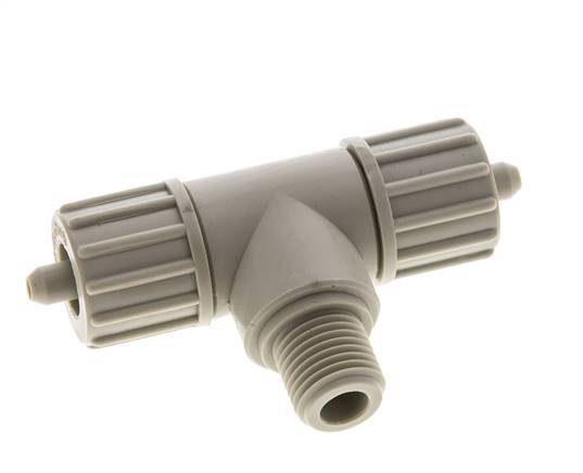 10x4mm & G1/4'' PP T-Shape Tee Compression Fitting with Male Threads 10 bar PVC and PA