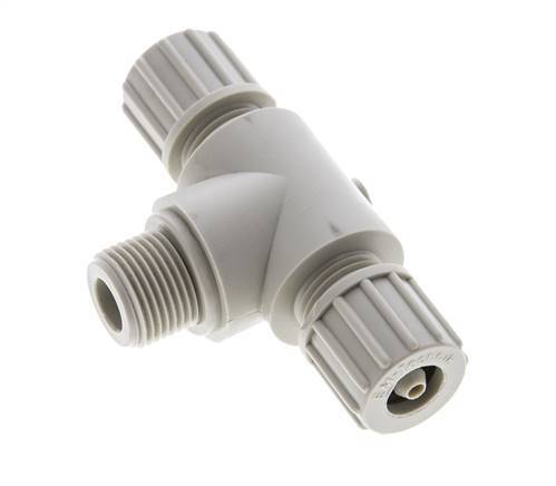 10x4mm & G3/8'' PP T-Shape Tee Compression Fitting with Male Threads 10 bar PVC and PA