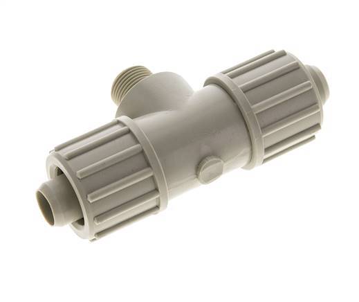 Racor de compresión en T de PP 20x13mm y G3/8'' con rosca macho 10 bar PVC y PA