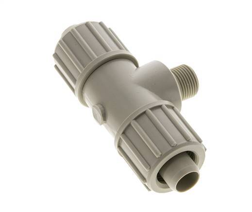 Racor de compresión en T de PP 20x13mm y G3/8'' con rosca macho 10 bar PVC y PA
