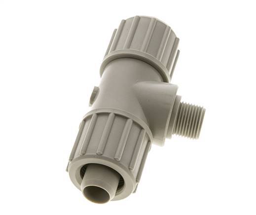 Racor de compresión en T de PP 20x13mm y G3/8'' con rosca macho 10 bar PVC y PA