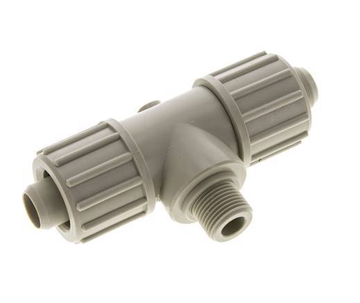 Racor de compresión en T de PP 20x13mm y G3/8'' con rosca macho 10 bar PVC y PA