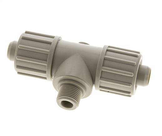 Racor de compresión en T de PP 20x13mm y G3/8'' con rosca macho 10 bar PVC y PA
