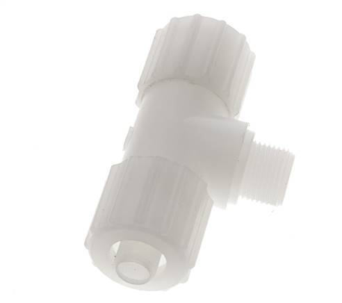 Racor de compresión en T de PVDF 15x9mm y G3/8'' con rosca macho 10 bar PVC y PA