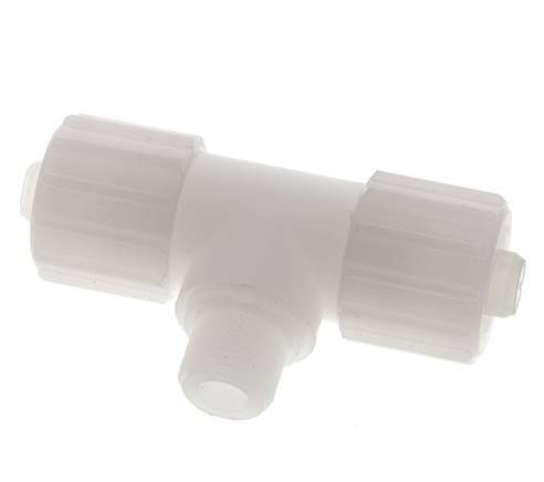 Racor de compresión en T de PVDF 15x9mm y G3/8'' con rosca macho 10 bar PVC y PA