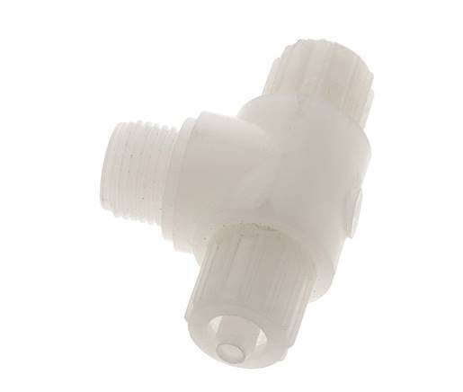 Racor de compresión en T 12x6mm & G1/2'' PVDF con rosca macho 10 bar PVC y PA