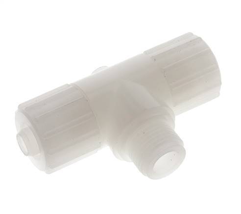 Racor de compresión en T 15x9mm & G1/2'' PVDF con rosca macho 10 bar PVC y PA