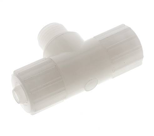 Racor de compresión en T 15x9mm & G1/2'' PVDF con rosca macho 10 bar PVC y PA