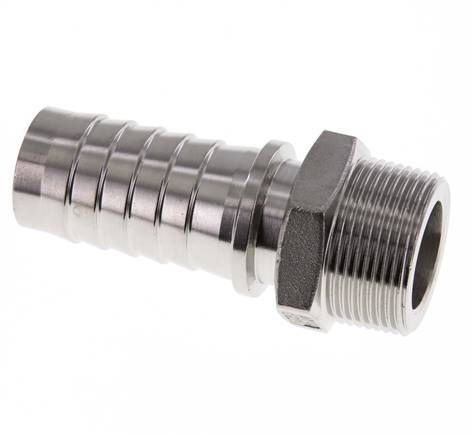 Pilar de manguera de acero inoxidable 1.4301 de 32x48 mm y R1-1/4'' con rosca macho DIN EN 14423