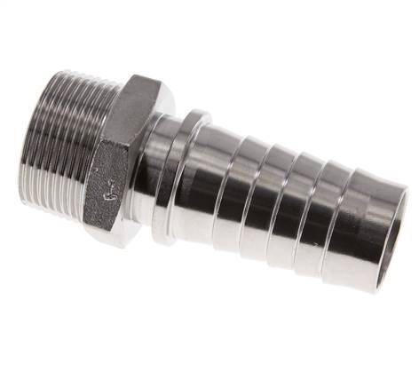 Pilar de manguera de acero inoxidable 1.4301 de 32x48 mm y R1-1/4'' con rosca macho DIN EN 14423