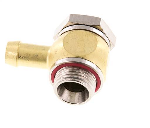 Codo de manguera de latón de 9 mm (3/8'') y G3/8'' con rosca macho giratorio de elastómero