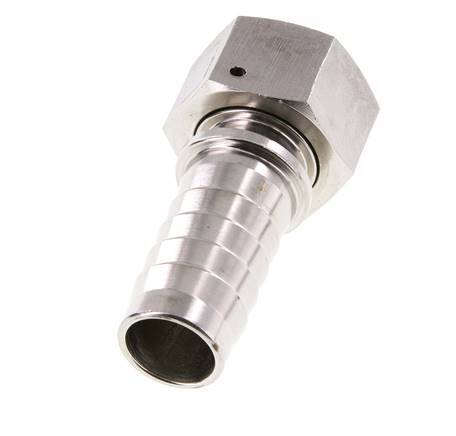 Pilar de manguera de acero inoxidable 1.4301 de 25x40 mm y G1'' con tuerca de unión DIN EN 14423 / DIN 2826