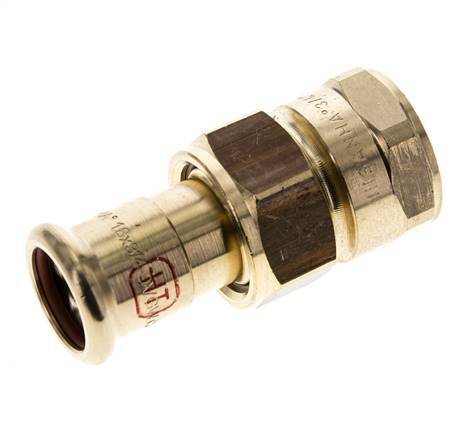Racor de unión a presión - 18 mm hembra y Rp 3/4'' hembra - Aleación de cobre junta plana