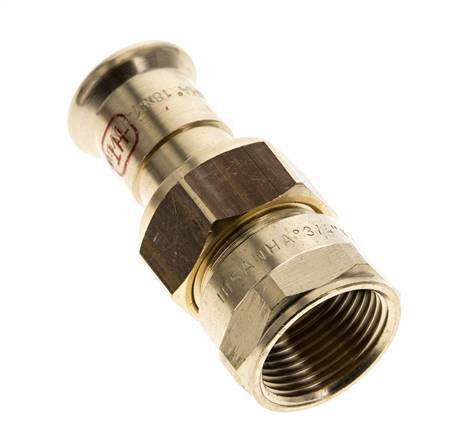 Racor de unión a presión - 18 mm hembra y Rp 3/4'' hembra - Aleación de cobre junta plana