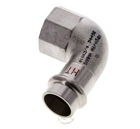 Racor a presión codo de 90 grados - 18 mm hembra y Rp 3/4'' hembra - Acero inoxidable