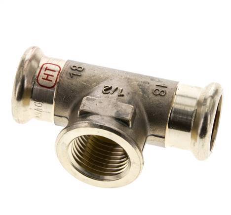 Tee Press Fitting - 18mm Hembra & Rp 1/2'' Hembra - Aleación de cobre