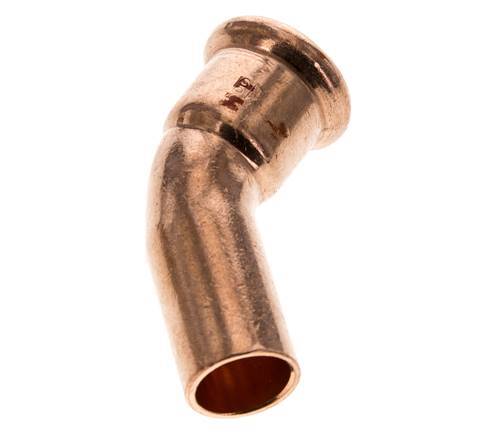 Accesorio a presión codo de 45 grados - 18 mm hembra y 18 mm macho - Aleación de cobre