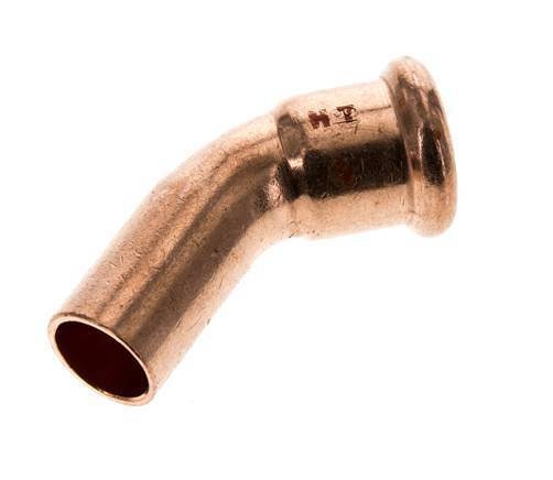 Accesorio a presión codo de 45 grados - 18 mm hembra y 18 mm macho - Aleación de cobre