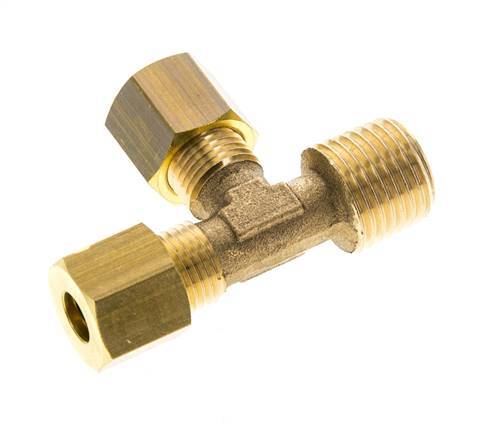 6mm & R1/4'' Brass Right Angle Tee Compression Fitting with Male Threads 150 bar DIN EN 1254-2 [2 Pieces]