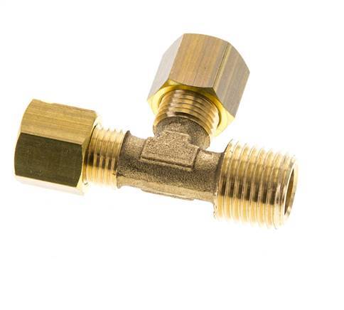 6mm & R1/4'' Brass Right Angle Tee Compression Fitting with Male Threads 150 bar DIN EN 1254-2 [2 Pieces]