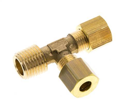6mm & R1/4'' Brass Right Angle Tee Compression Fitting with Male Threads 150 bar DIN EN 1254-2 [2 Pieces]
