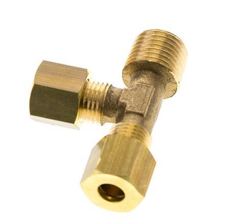 6mm & R1/4'' Brass Right Angle Tee Compression Fitting with Male Threads 150 bar DIN EN 1254-2 [2 Pieces]