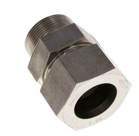 Racor de corte recto de acero inoxidable 38L y R1-1/2'' con rosca macho 315 bar ISO 8434-1