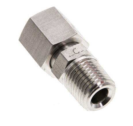 6S y 1/4'' NPT Rótula recta de acero inoxidable con rosca macho 630 bar Junta tórica de FKM Cono de sellado ajustable ISO 8434-1