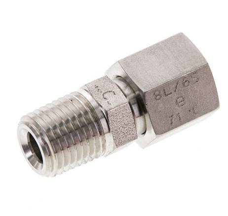 6S y 1/4'' NPT Rótula recta de acero inoxidable con rosca macho 630 bar Junta tórica de FKM Cono de sellado ajustable ISO 8434-1