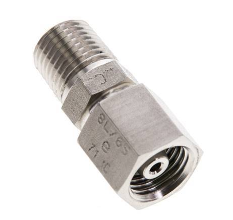 6S y 1/4'' NPT Rótula recta de acero inoxidable con rosca macho 630 bar Junta tórica de FKM Cono de sellado ajustable ISO 8434-1