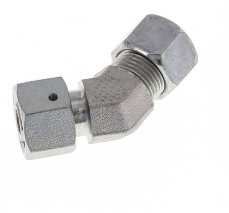 Accesorio de corte en codo de 45 grados de acero galvanizado 12L con rótula 315 bar Cono de sellado con junta tórica NBR ajustable ISO 8434-1