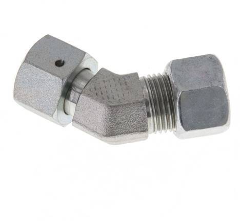 Accesorio de corte en codo de 45 grados de acero galvanizado 12L con rótula 315 bar Cono de sellado con junta tórica NBR ajustable ISO 8434-1