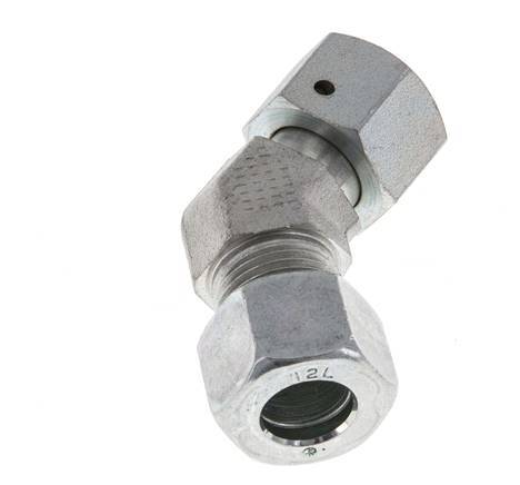 Accesorio de corte en codo de 45 grados de acero galvanizado 12L con rótula 315 bar Cono de sellado con junta tórica NBR ajustable ISO 8434-1