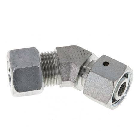 Accesorio de corte en codo de 45 grados de acero galvanizado 12L con rótula 315 bar Cono de sellado con junta tórica NBR ajustable ISO 8434-1