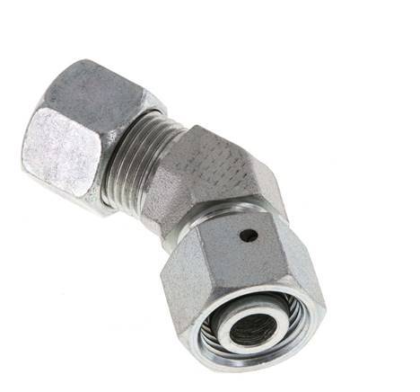 Accesorio de corte en codo de 45 grados de acero galvanizado 12L con rótula 315 bar Cono de sellado con junta tórica NBR ajustable ISO 8434-1
