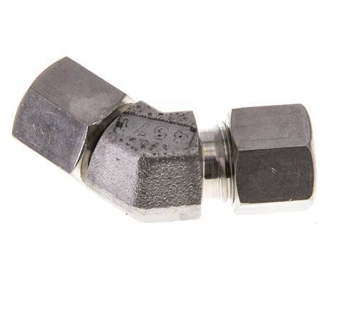 Accesorio de corte en codo de 45 grados de acero inoxidable 10L con rótula 315 bar Cono de sellado con junta tórica FKM ajustable ISO 8434-1